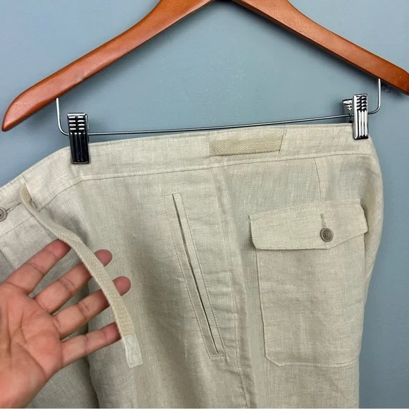 Tasso Elba 100% linen Men’s 36X30 Classic fit casual Pants drawcord waist beige